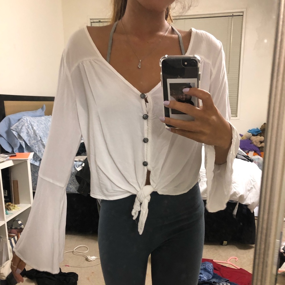 white bell sleeve top